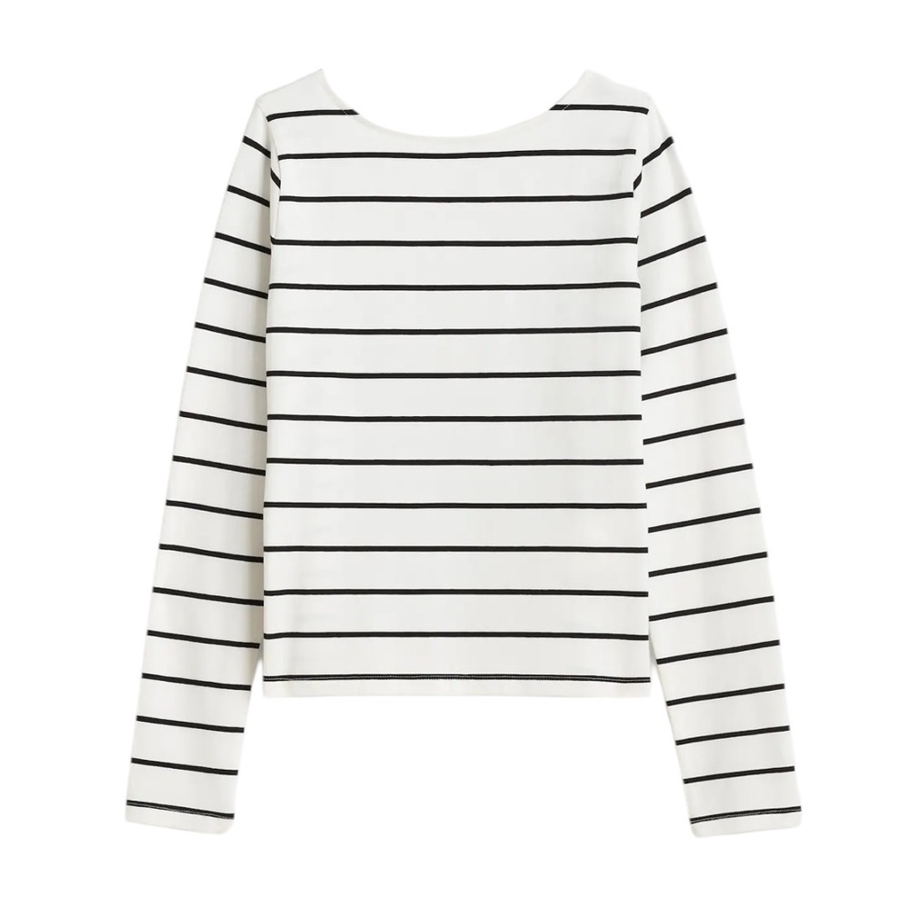 Madewell Long-Sleeve Scoopback Tee in White True Black Stripe